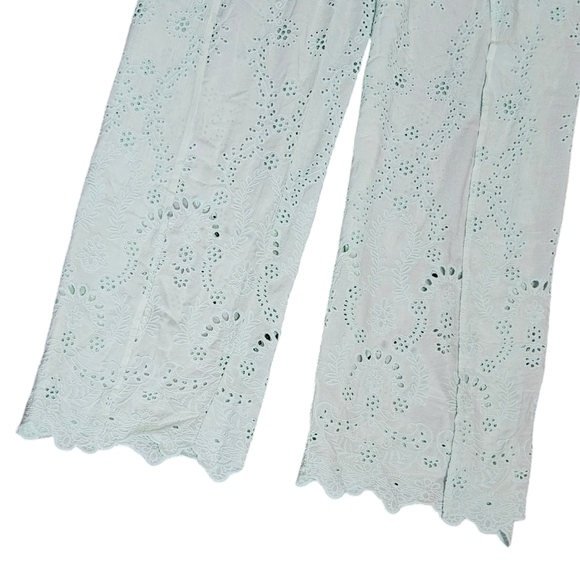 NWT Young Fabulous & Broke Geneva Wide Leg Tie Front Eyelet Pants Mint Green - Picture 5 of 9